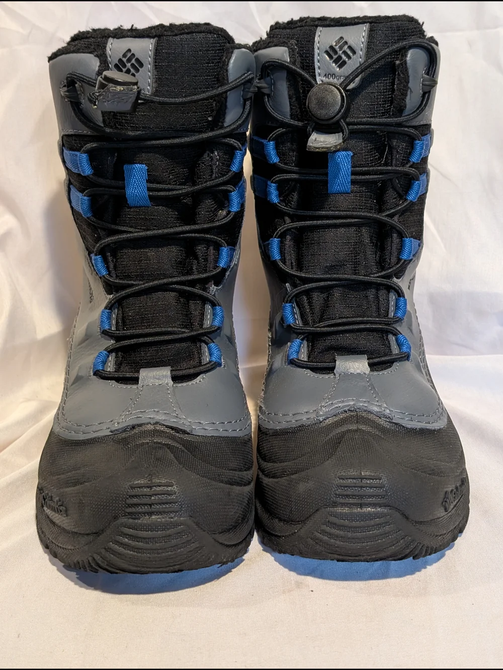 Columbia Kids Gray, Black & Blue Insulated Snow Boots